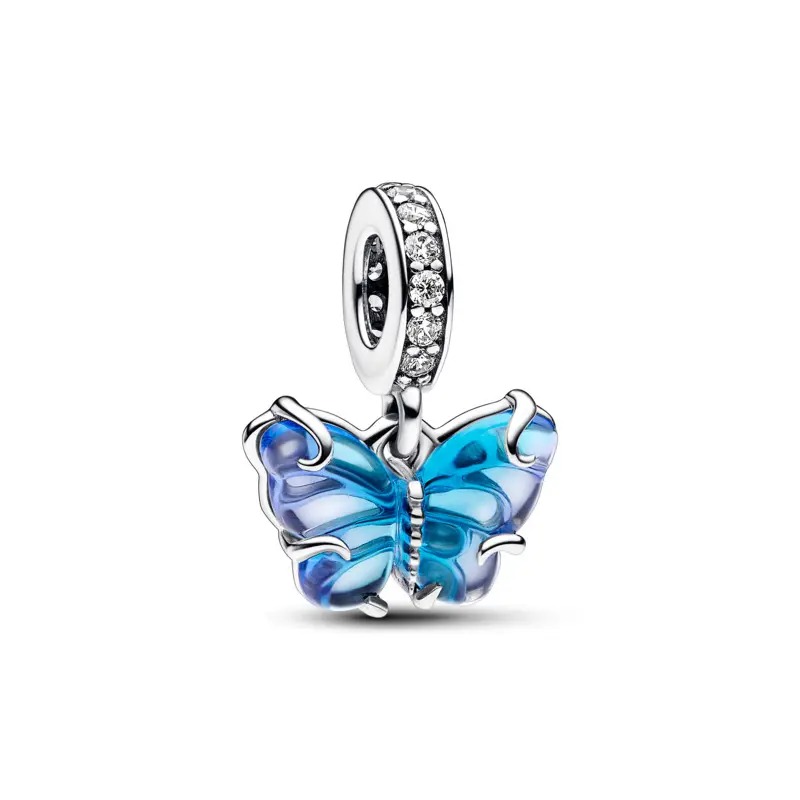 Charm em Prata Borboleta Em Vidro Murano Azul
