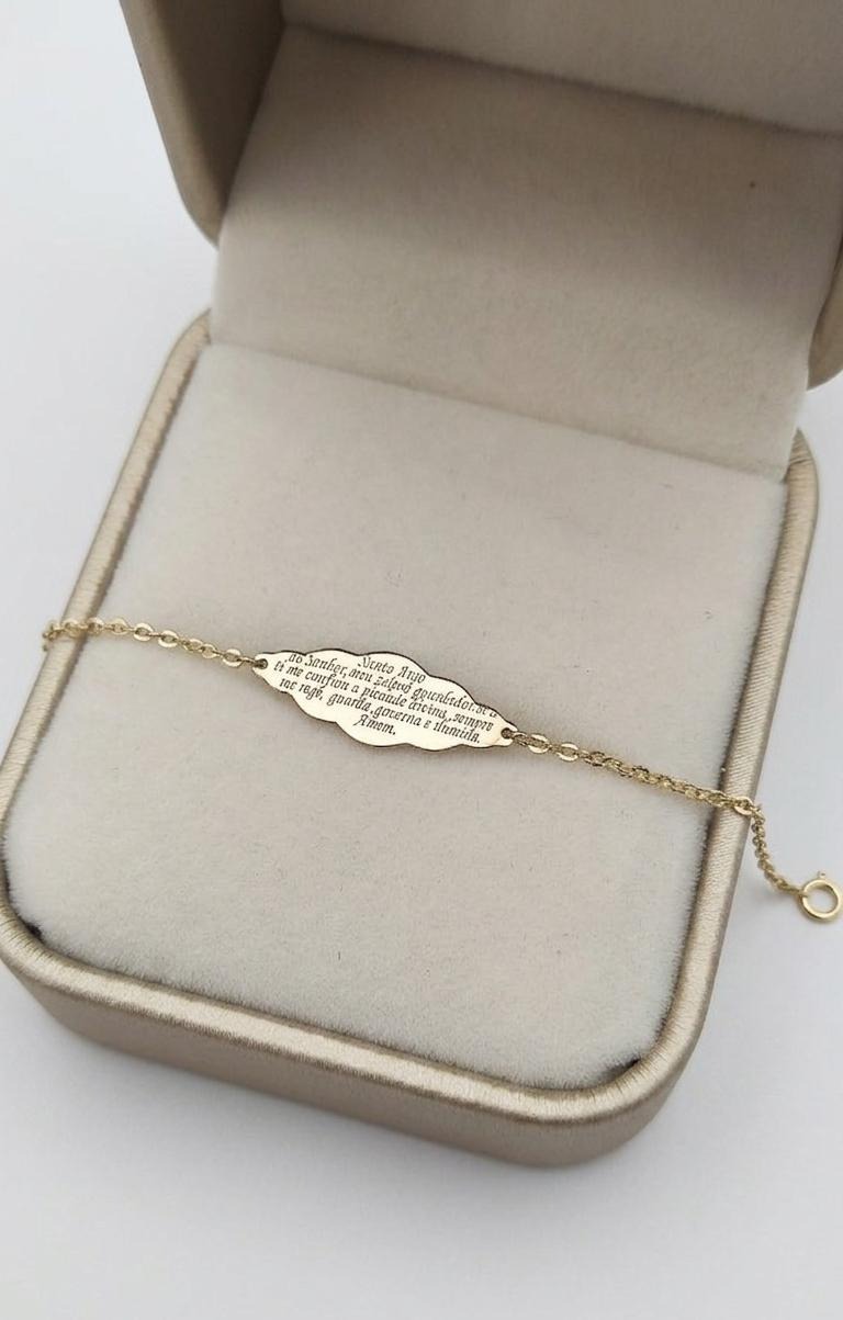 Pulseira em Ouro 10K Infantil Placa Santo Anjo