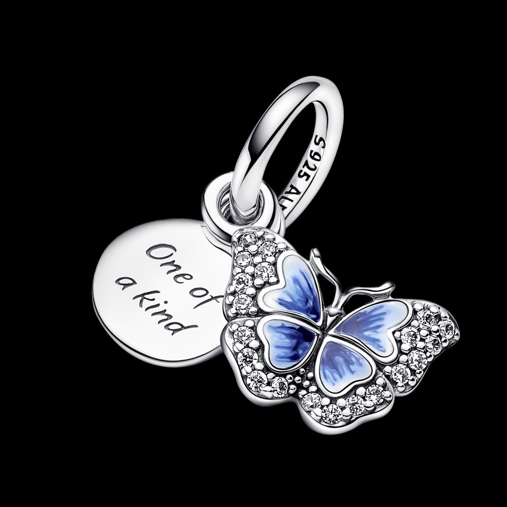 Charm Prata Pendente Borboleta Azul