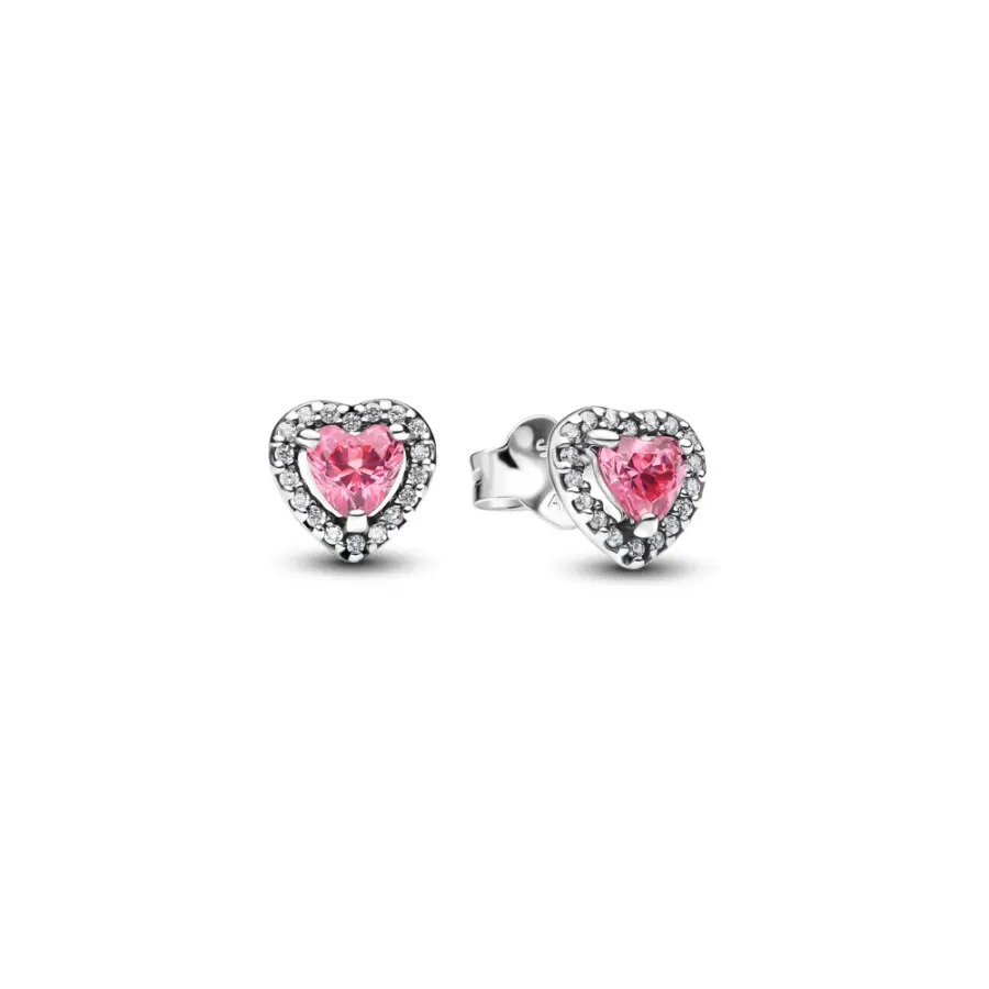 Brinco em Prata Coração Rosa Brilhante Elevado