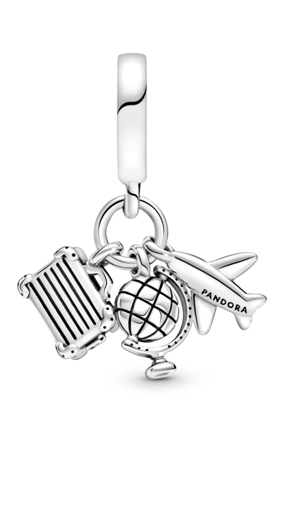 Charm em Prata Pendente Avião, Globo e Mala