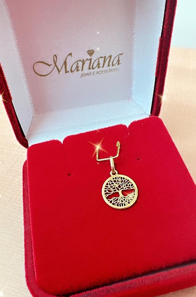 Pingente em Ouro 18K Árvore da Vida Zircônias 10MM Polida