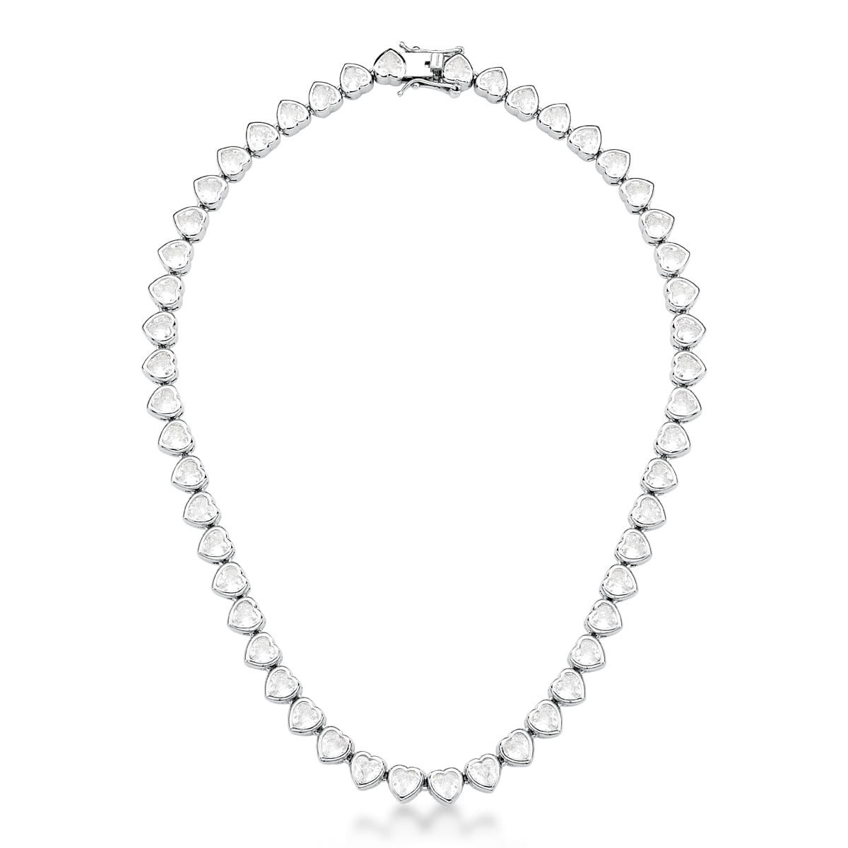 Colar Riviera Banhado a Ródio Cristais de Corações Brancos