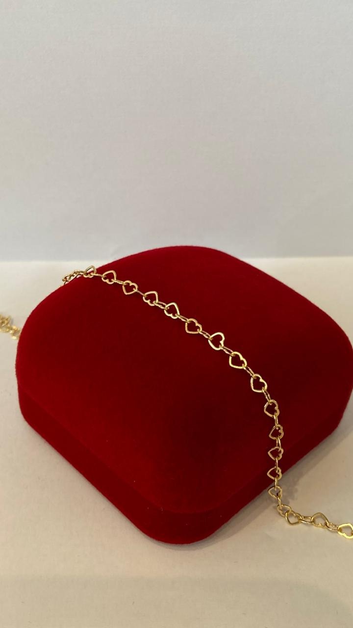 Pulseira em Ouro 18k Elos Corações