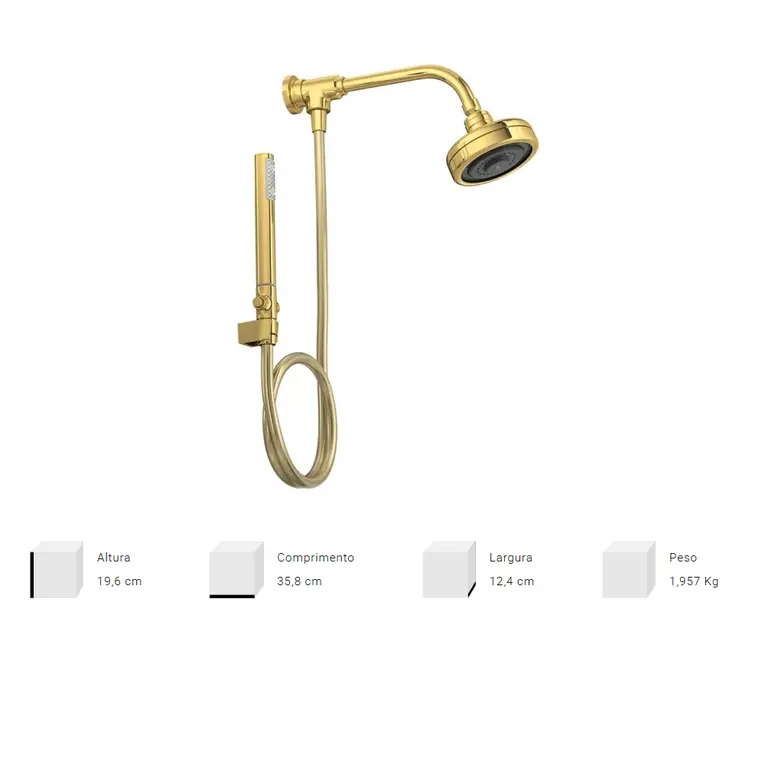 Kit chuveiro de parede com desviador e ducha Gold 1990.GL.STD.KIT.N