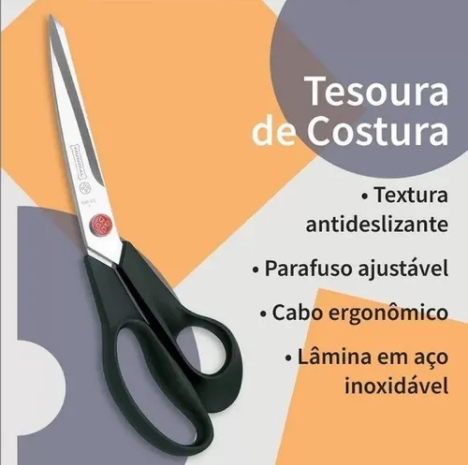 Tesoura Costura Reforçada Preta Ponto Vermelho Mundial 690N-9.1/2