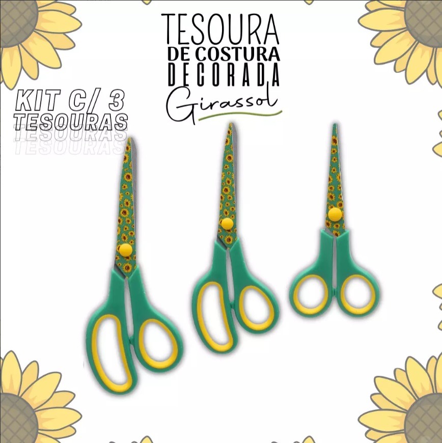 Tesoura Para Costura Decorada Diversos Modelos Kit C/ 03  - Girassol