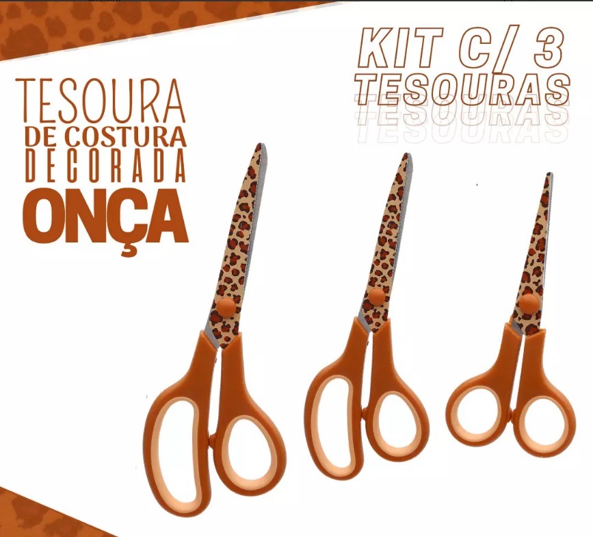 Tesoura Para Costura Decorada Diversos Modelos Kit C/ 03  - Onça